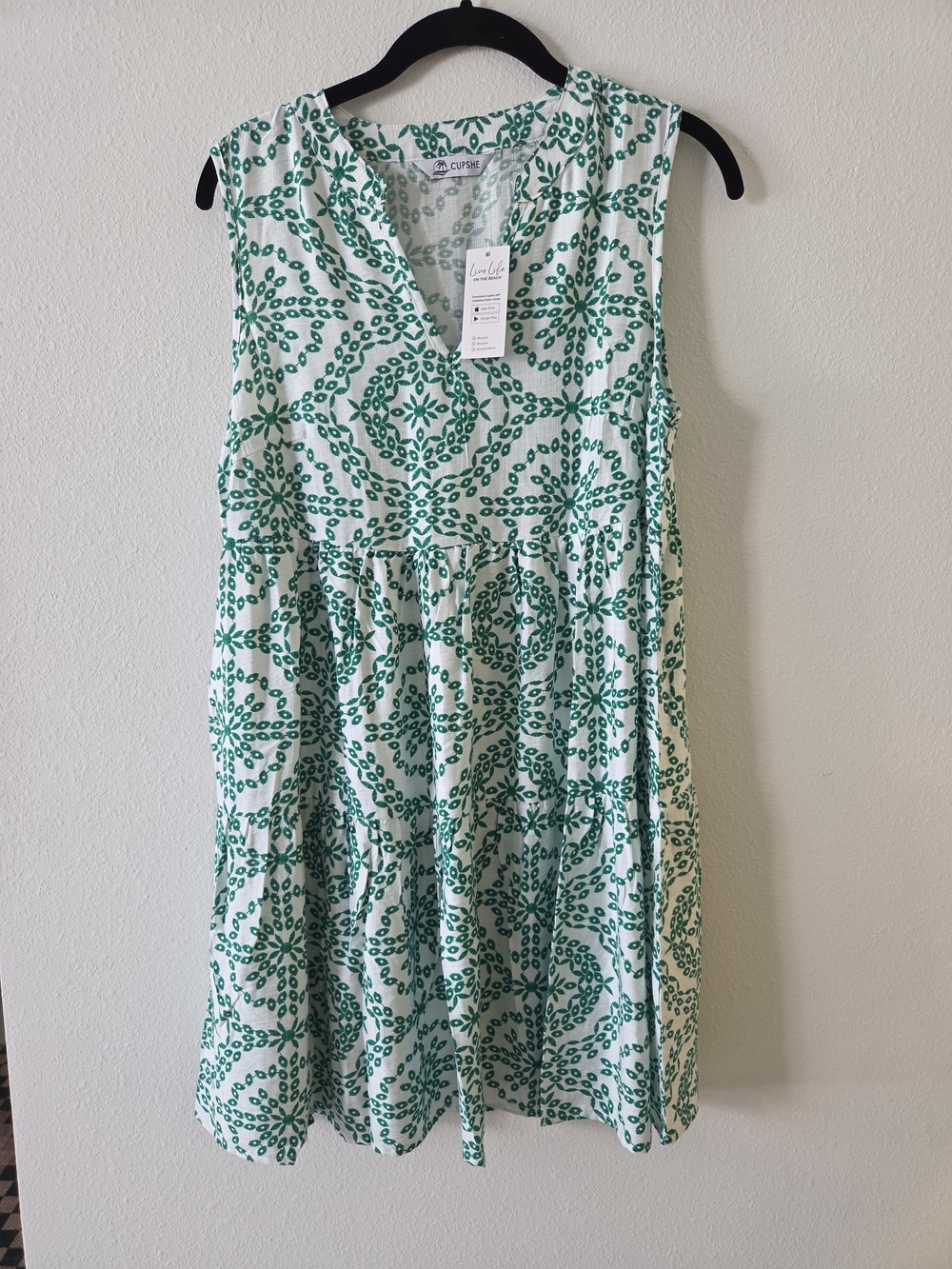 Cupshe White & Green V-Neck Printed Midi Dress - Picture 2 of 9